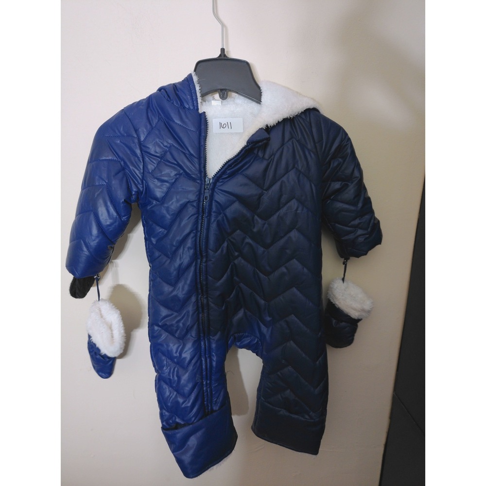 Unbranded Snowsuit Kids 6-12m Navy Blue Quilted Bear Ear Hooded Puffer One Piece
